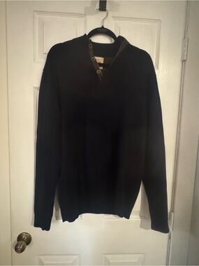 Men's V-Neck Navy Button-Detail Sweater